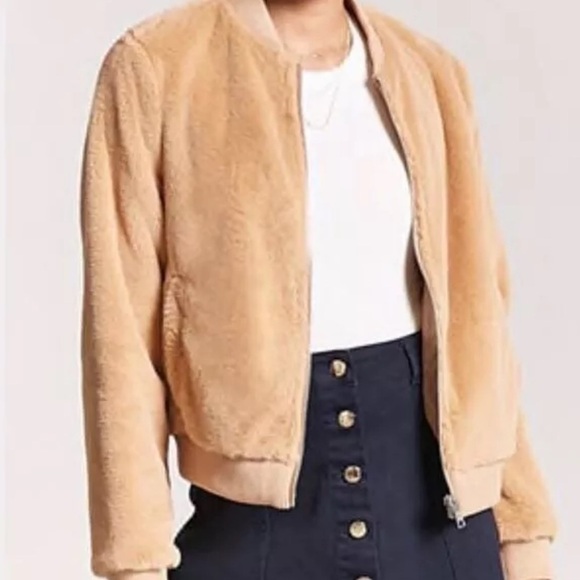 FOREVER 21 Faux Fur bomber jacket Lined Full Zip Pockets Size S - Picture 2 of 8